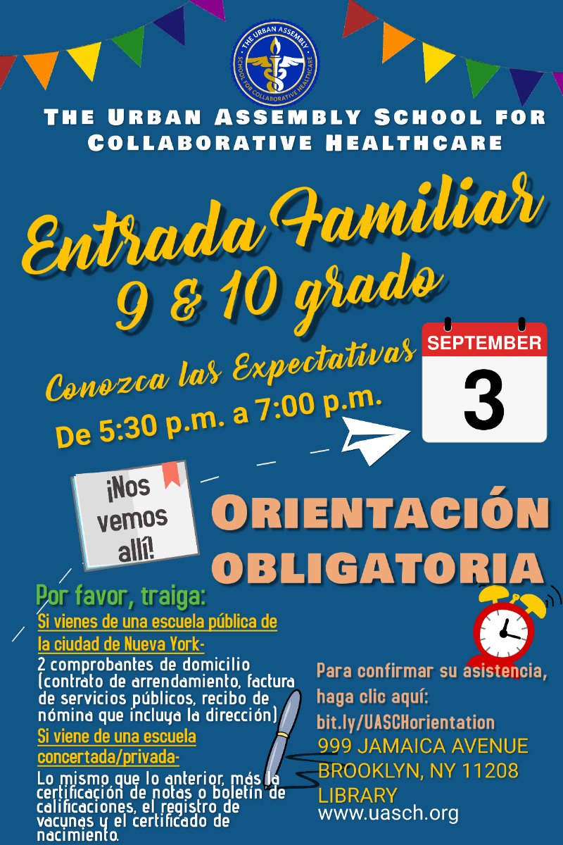 sesión de orientación para familias el 3 de septiembre de 2026